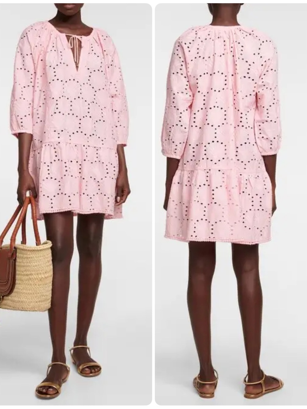 Melissa Odabash Ashley Eyelet Cotton Tunic Dress in Rose Pink Sz Small